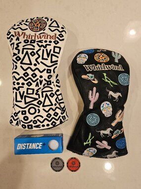 Whirlwind Golf Club Driver Head Cover Duo plus Markers & Balls